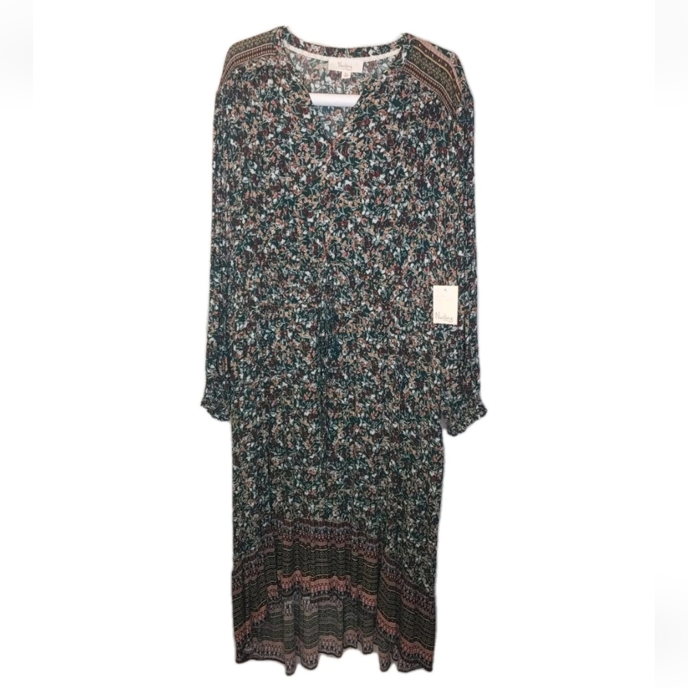 Nurture Boho Cottage Maxi Dress Woman Plus 3X Green Ditsy Floral V-Neck Spring